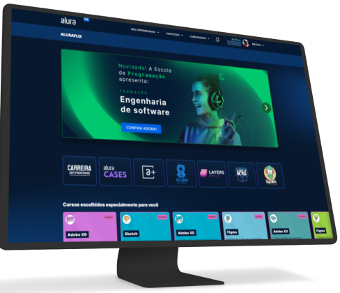 Plataformas Alura+ pelo monitor ou smartphone