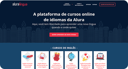 Prints demonstrativos da plataforma da Alura e Aluralinguas